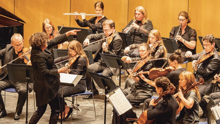 Orchestra of the Swan play in a private school hall