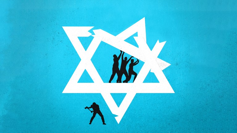 An illustration of a star of david being attacked