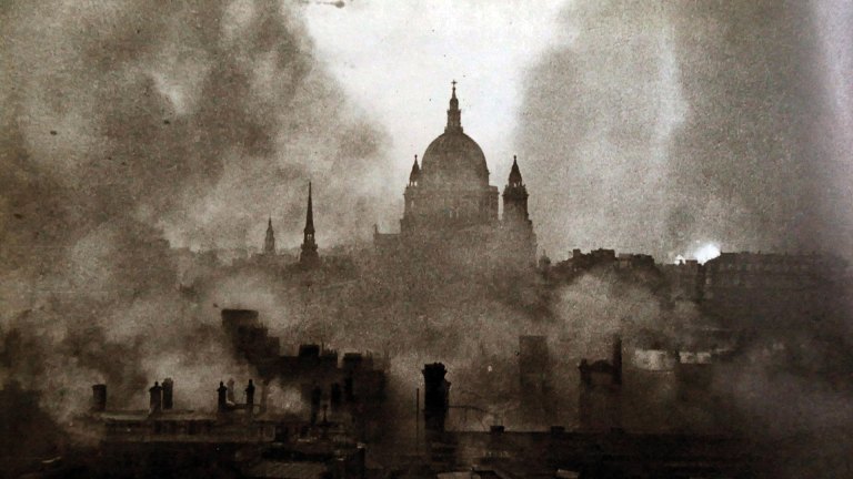 St Paul's during a London air raid, WWII