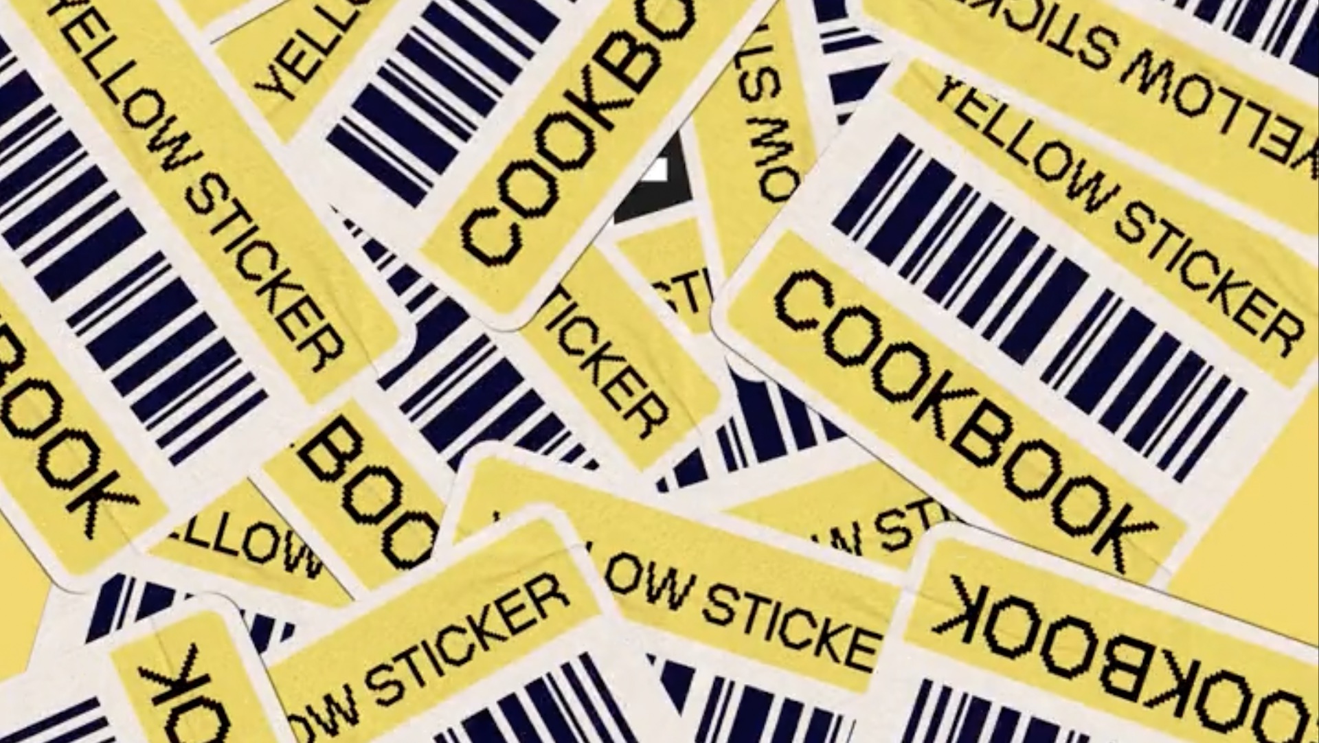 yellow stickers similar to those on reduced items in supermarkets fill the screen