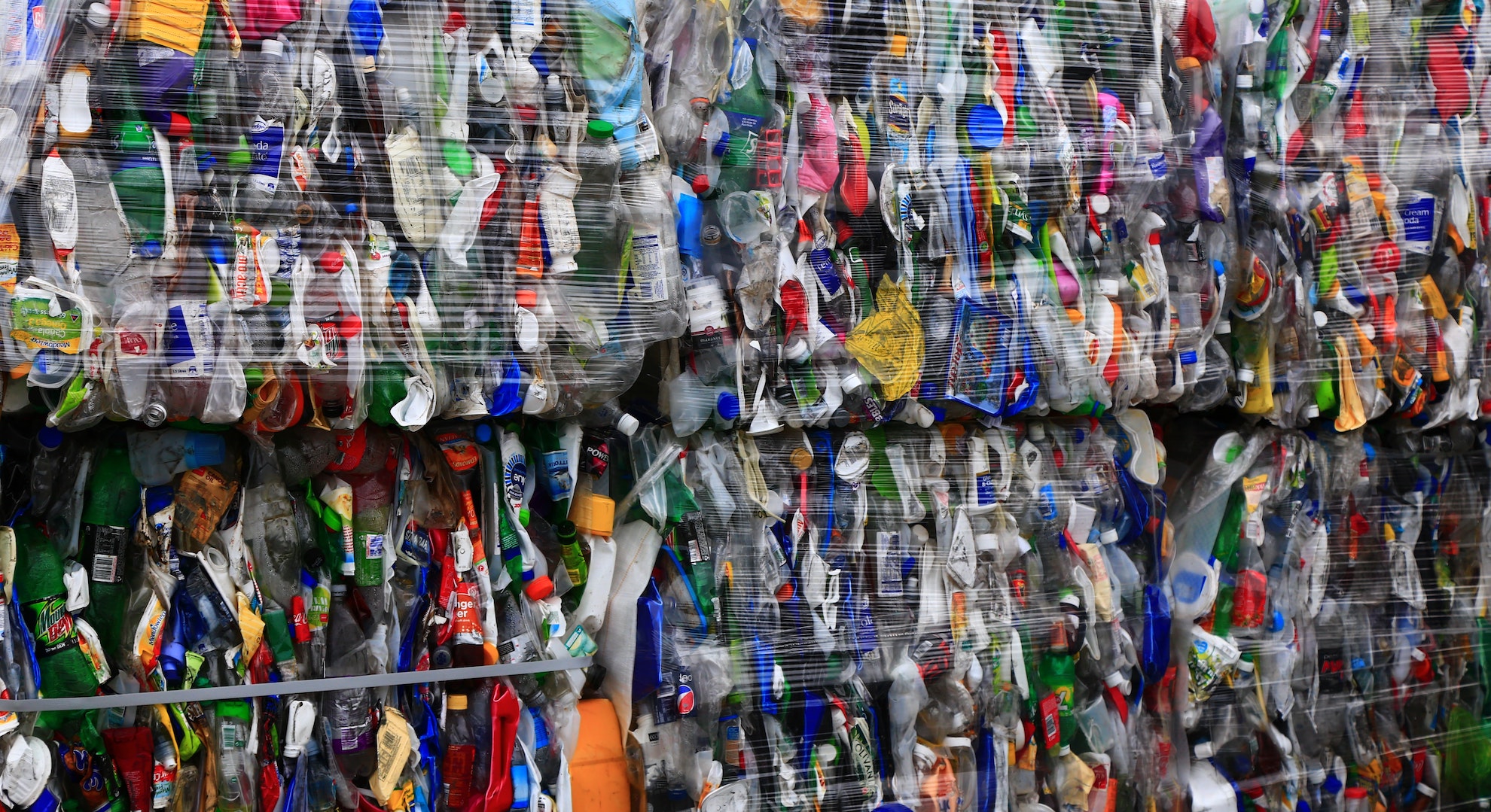 plastic bottles packed for recycling