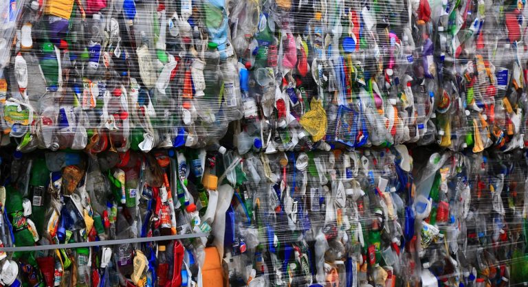 plastic bottles packed for recycling