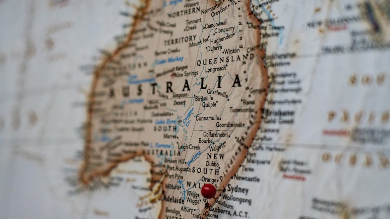 map of Australia with a pin in it