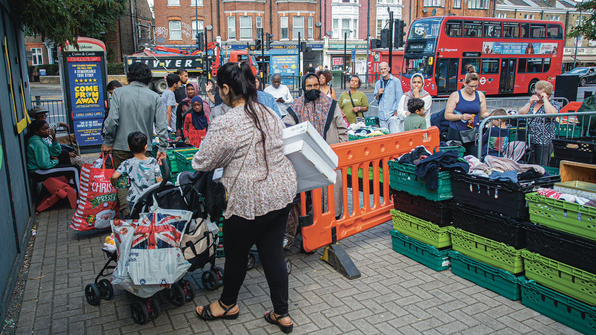 People queueing at a food bank