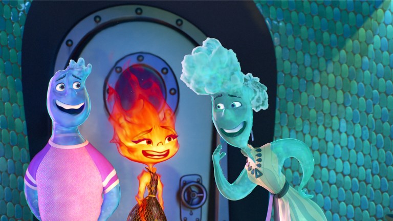 Animated illustration of characters Wade, Ember and Ember's mother brook