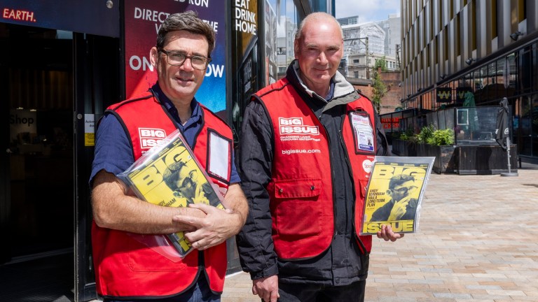 Andy Burnham with Big Issue vendor Colin