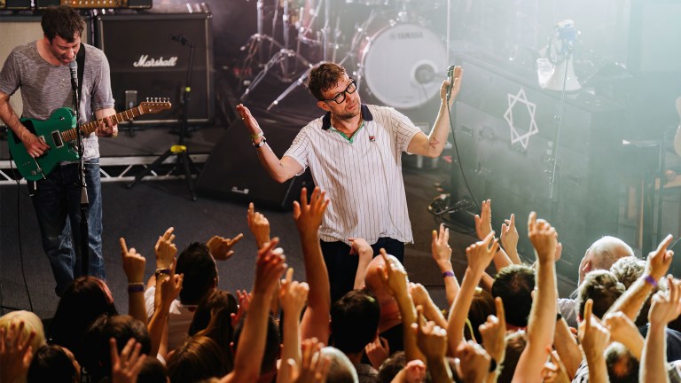 Damon Albarn and Graham Coxon of Blur - on stage at the BBC's Radio Theatre for Blur: Radio 2 In Concert