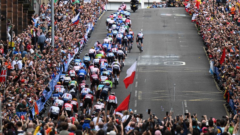 Cyclists in a race - birds eye view