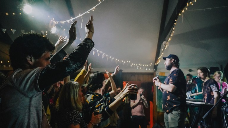 Lost Map label boss Johnny Lynch performing as part of new collective Weird Wave at the Eigg Community Hall during Howlin’ Fling 2023