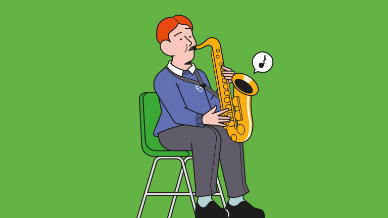 Illustration of a student playing the saxophone