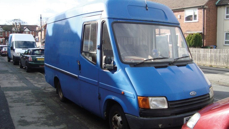 A blue transit van