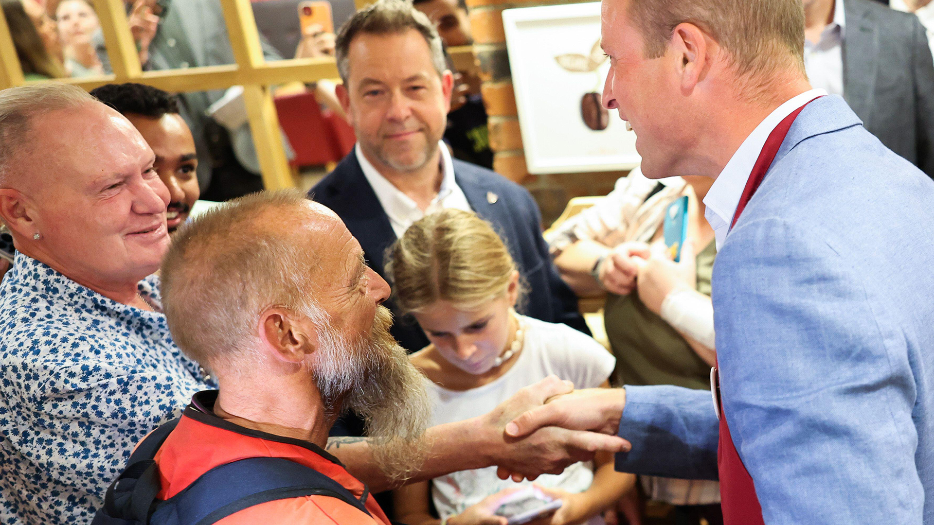 The Prince of Wales with Paul Gascoigne and vendor Karl Burns