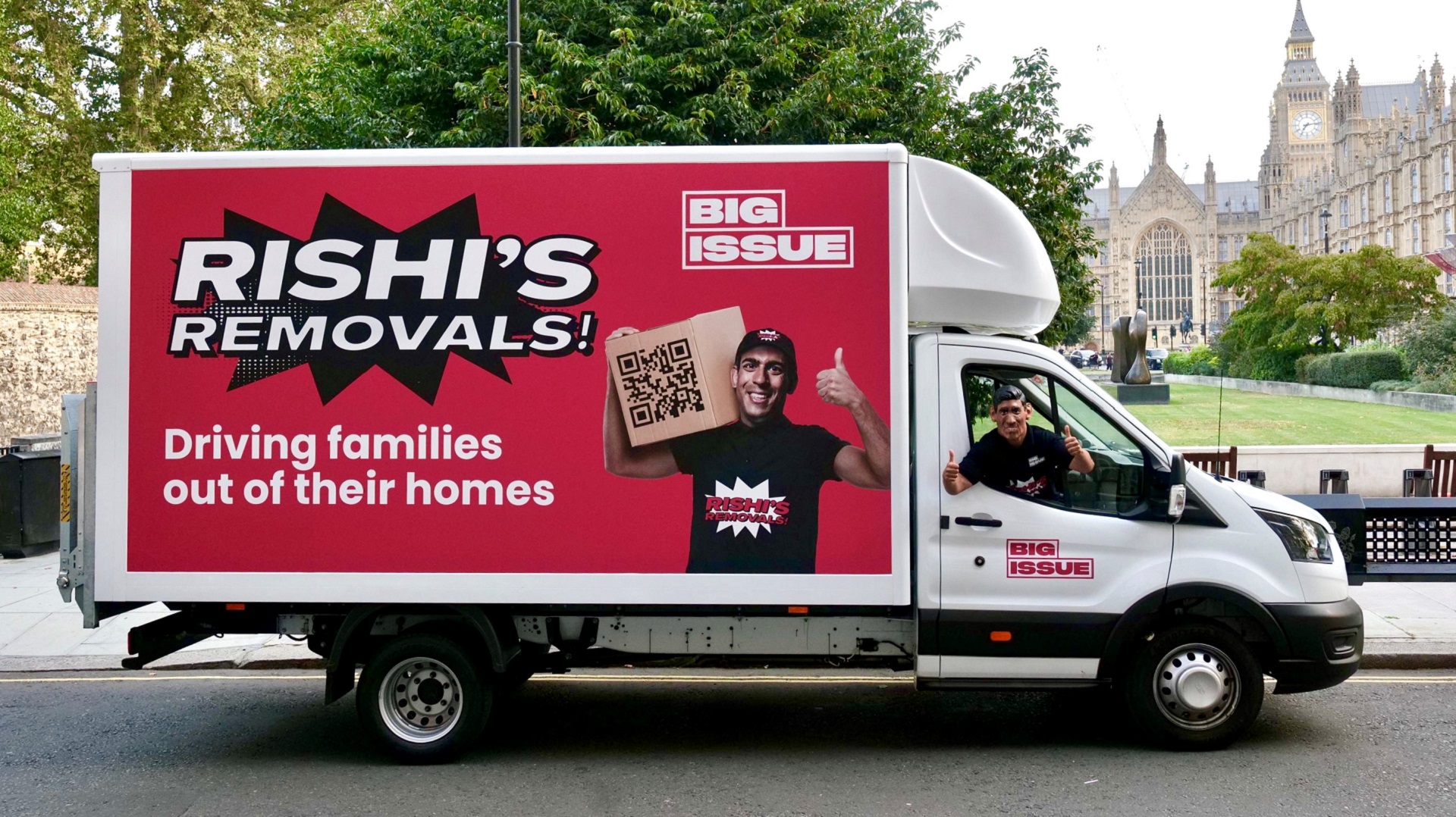 Big Issue launches End Housing Insecurity Now with Rishi Sunak removals van stunt