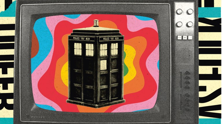 Illustration of tardis on a television