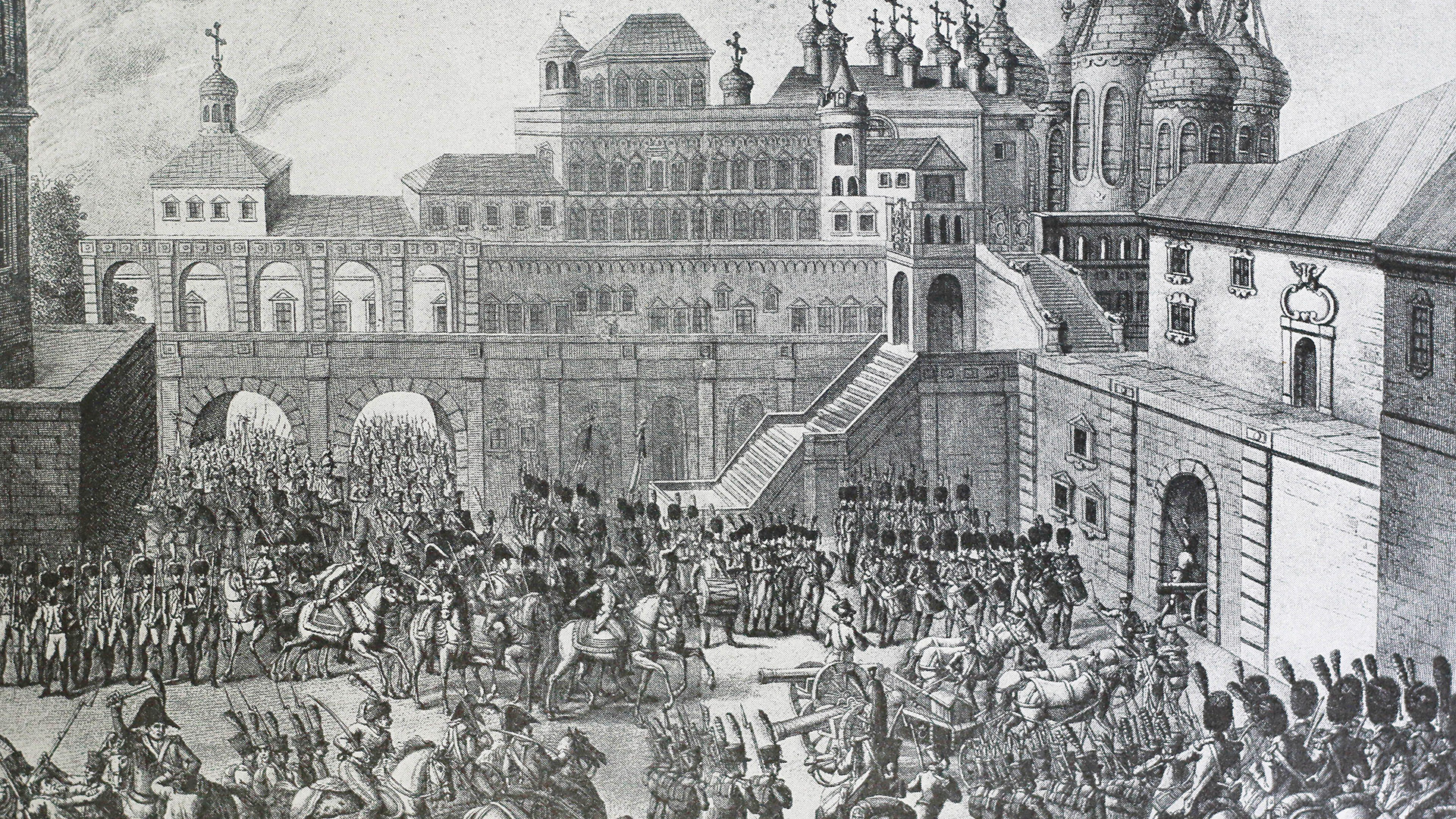 A 19th century engraving of the entry of French Emperor Napoleon Bonaparte’s Grande Armée into Moscow in 1812