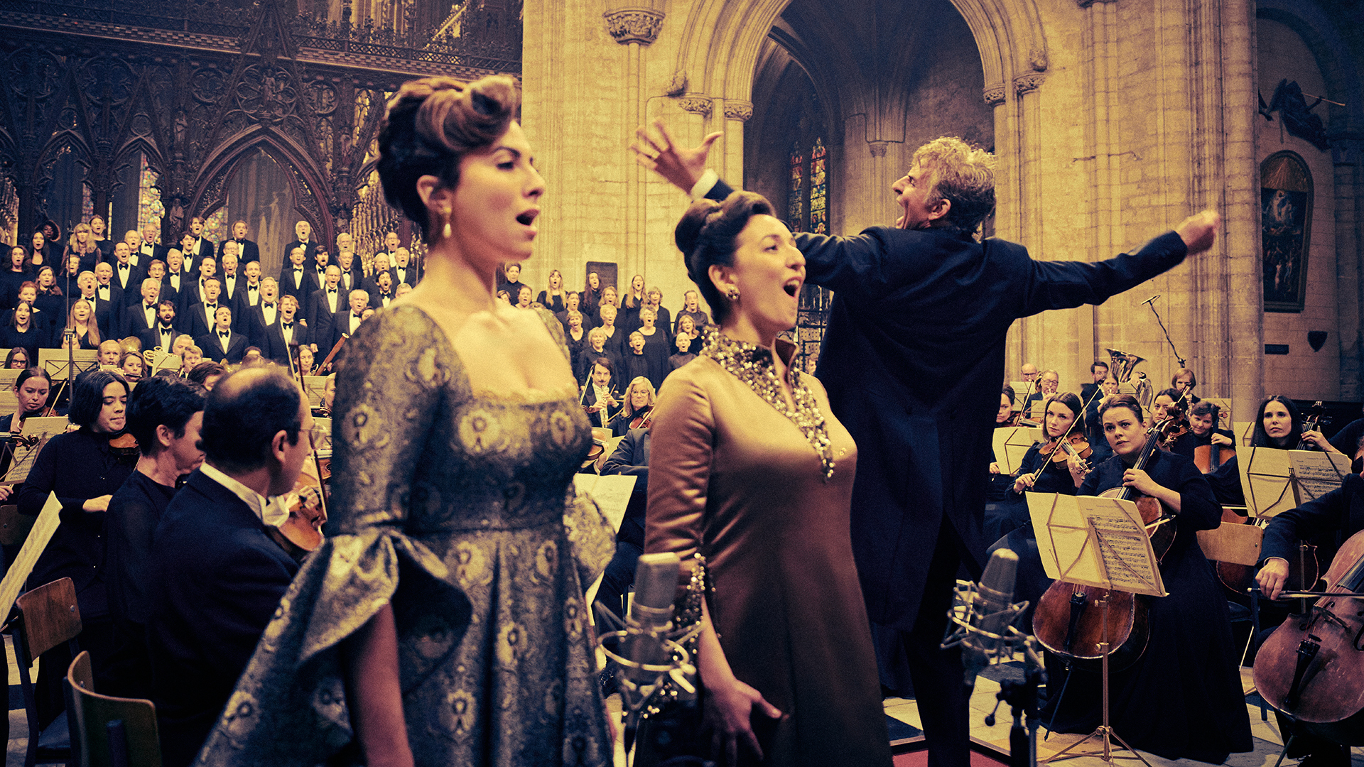Bradley Cooper and opera singers Isabel Leonard and Rosa Feola recreate Bernstein’s legendary performance of Mahler’s Symphony No 2 at Ely Cathedral in 1973. 