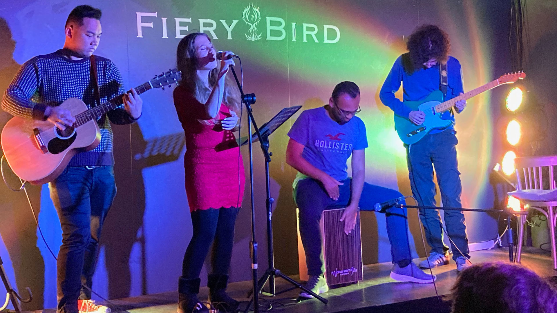 Live band on stage at Fiery Bird grassroots music venue, part of the Phoenix Cultural Centre in Woking - Big Issue Venue Watch