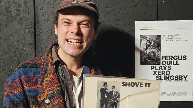 Fergus Quill with his copy of Xero Slingsby and The Works’ first album, Shove It