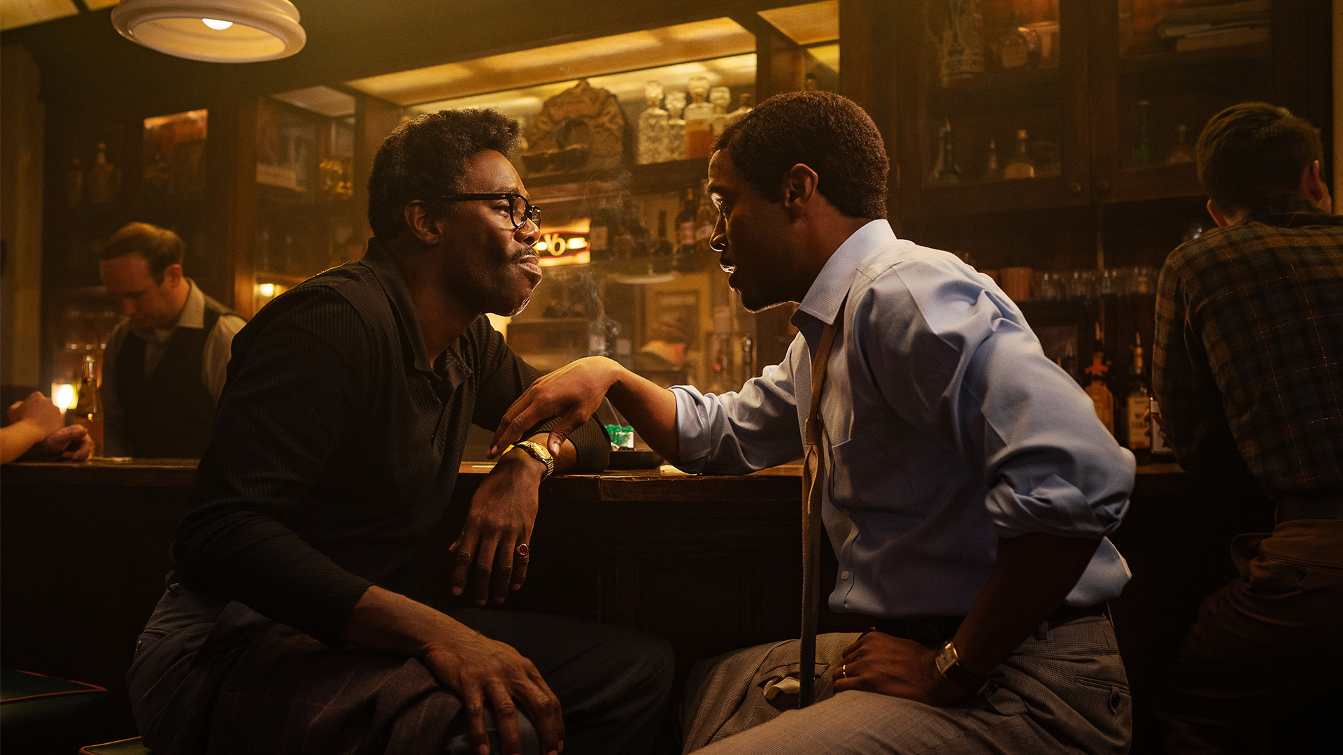 Colman Domingo as Bayard Rustin and Johnny Ramey as Elias in Netflix film Rustin