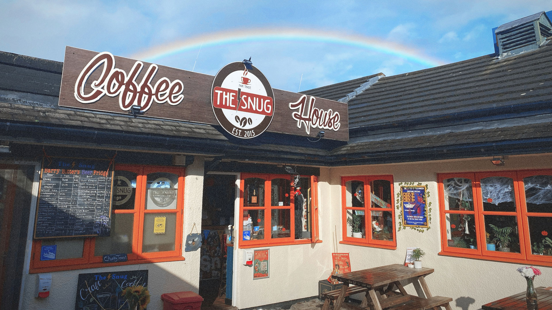 a rainbow over The Snug in Atherton