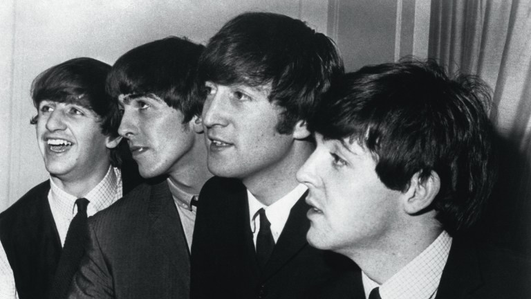The Beatles: Ringo, George, John and Paul in black and white