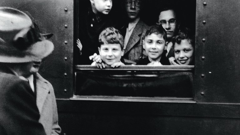 Refugee children on a train