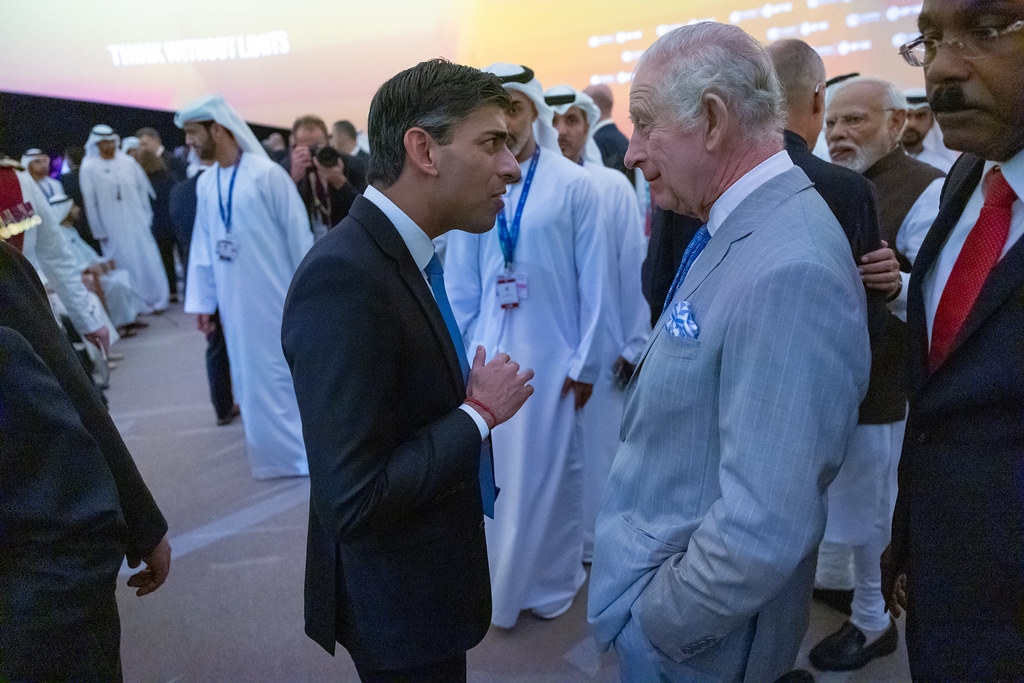 Rishi Sunak speaks to King Charles at COP28. This year's COP29 will be held in Azerbaijan