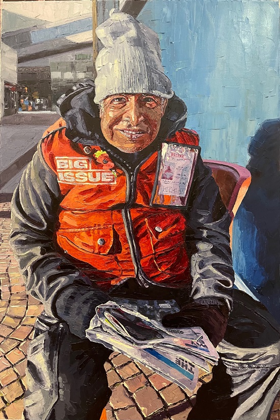 Shane Record's painting of Big Issue vendor Raheem Ahmed