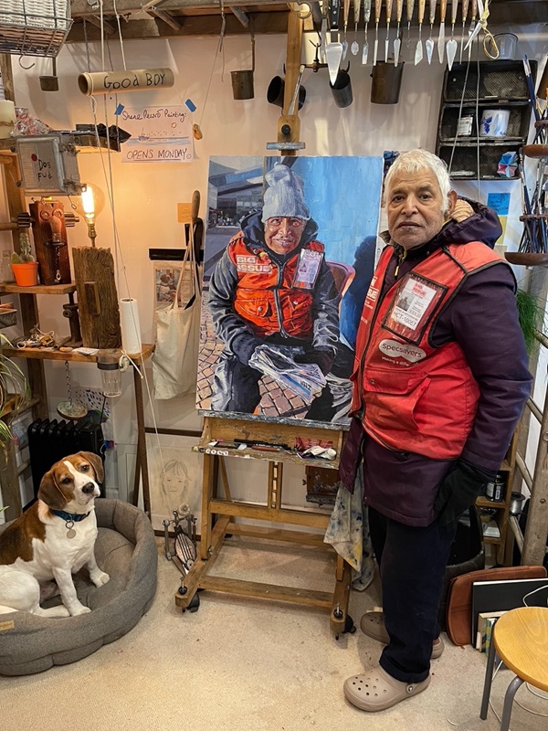 Shane Record's painting of Big Issue vendor Raheem Ahmed