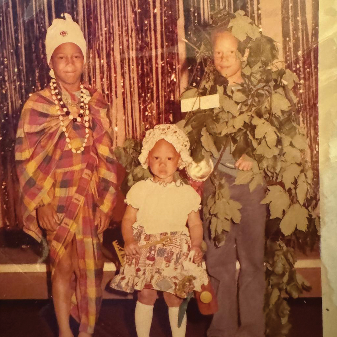 Angela Griffin with her brothers in fancy dress