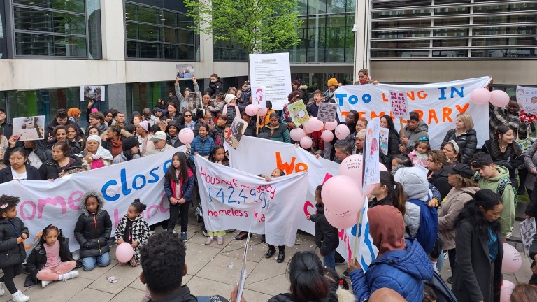 DLUHC protest by HASL gives Michael Gove eviction notice