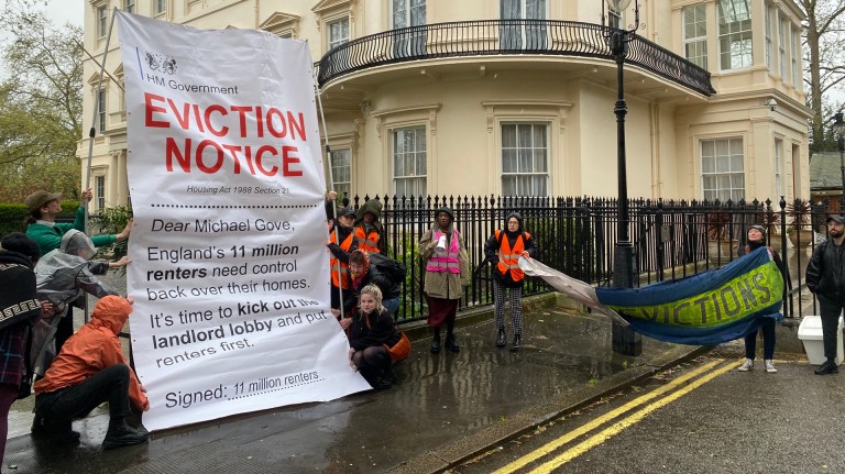 London Renters Union activists protest against Michael Gove and Renters Reform Bill