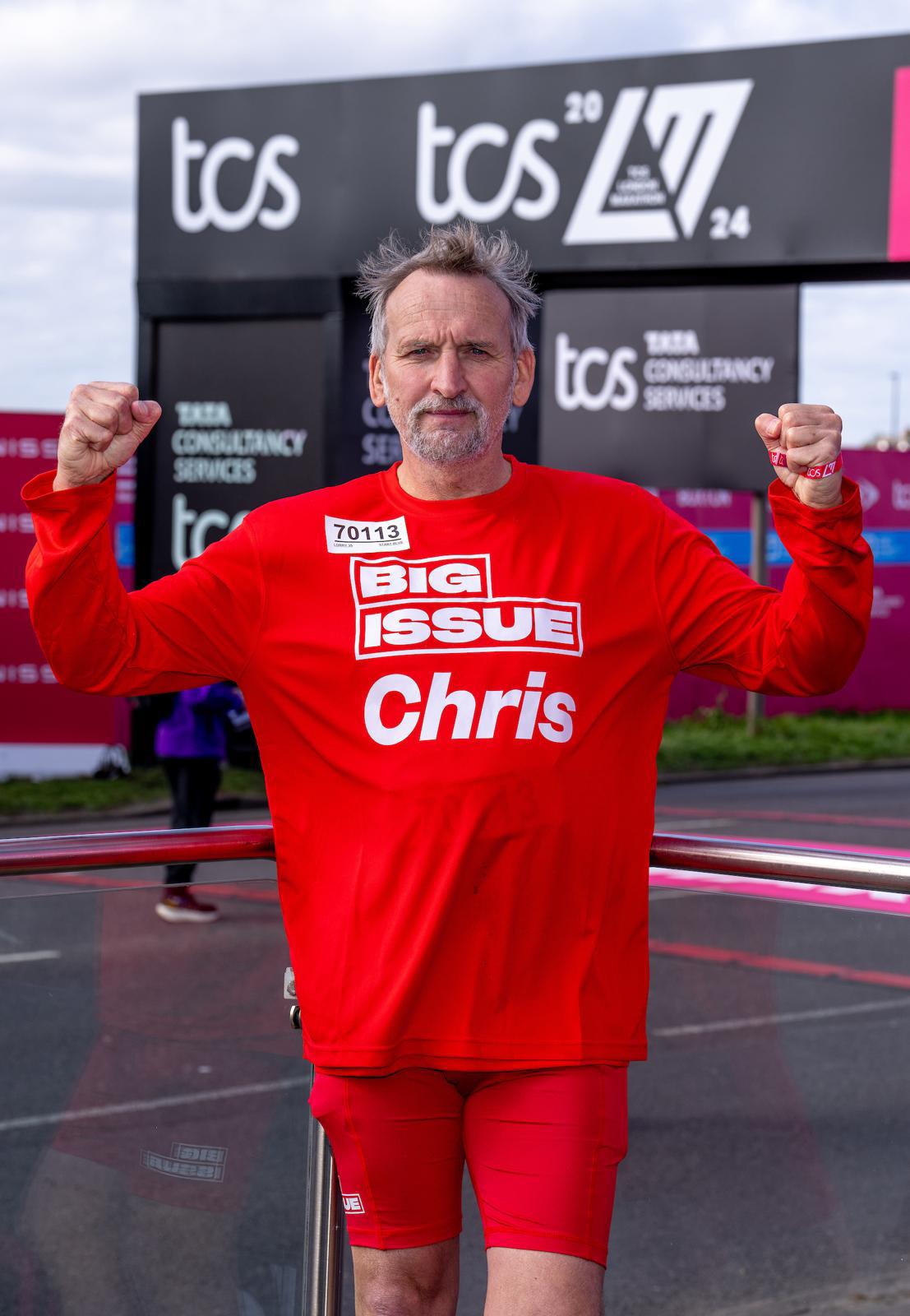 Christopher Eccleston in his Big Issue running kit at the London Marathon