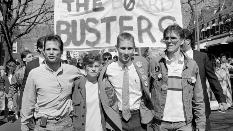 Tim Rarus, Bridgetta Bourne-Firl, Greg Hlibok and Jerry Covell as part of the Deaf President Now protest.