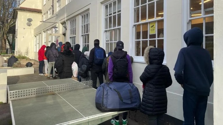 new horizon youth centre, queue of people