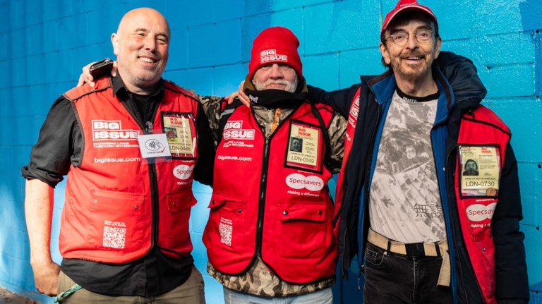 Big Issue vendors Andre, Kelvin and George