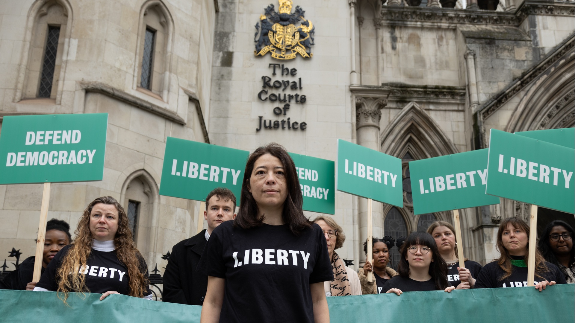 Liberty protesters outside the Court of Appeal after protest law success