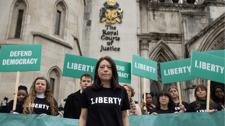 Liberty protesters outside the Court of Appeal after protest law success