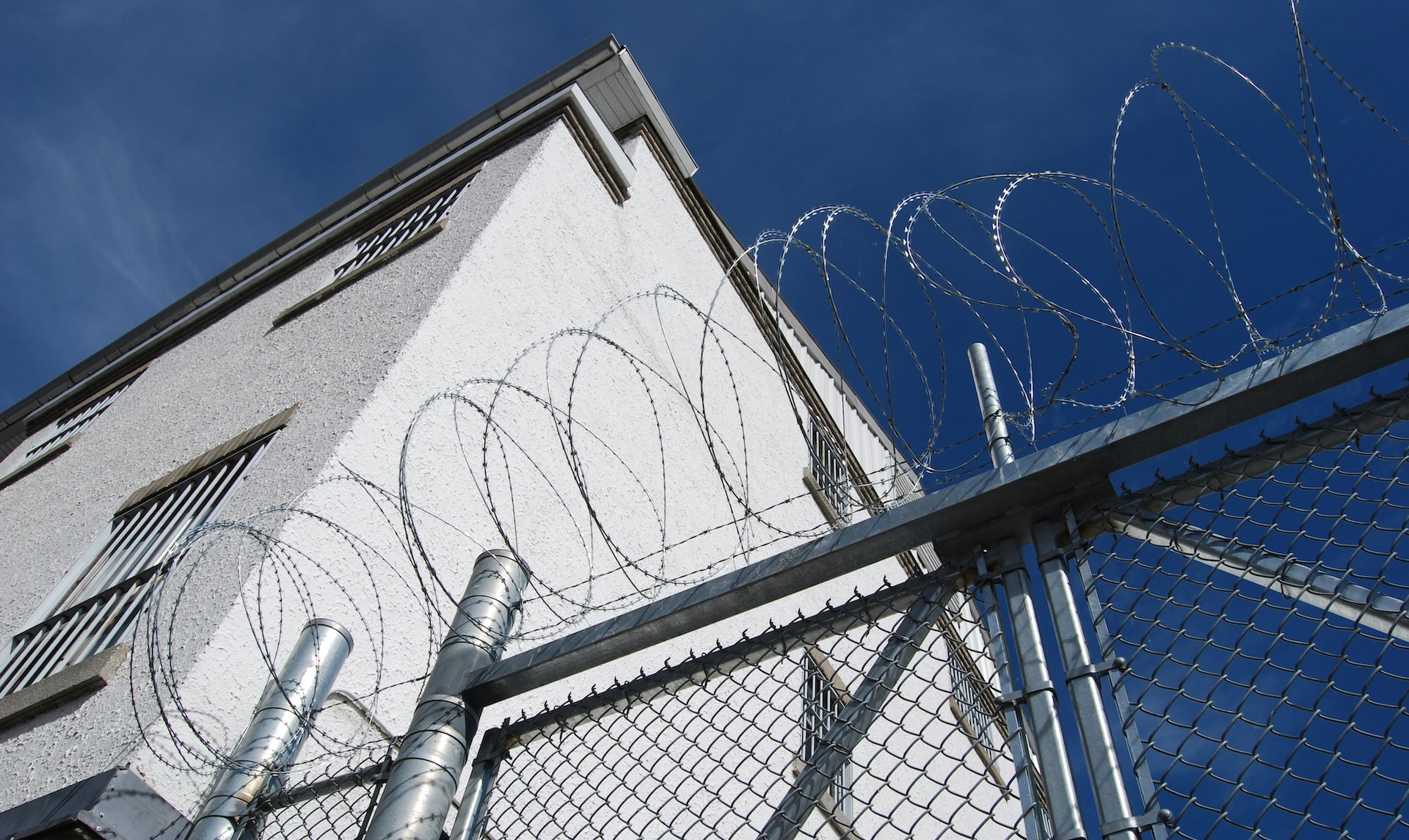 Prison gates and barbed wire