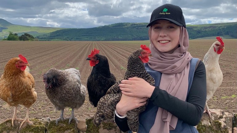 Abby with chickens