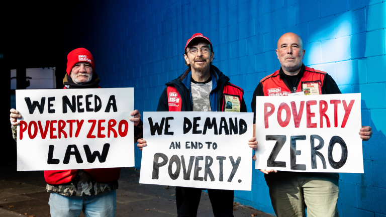 Big Issue vendors back the Poverty Zero campaign.
