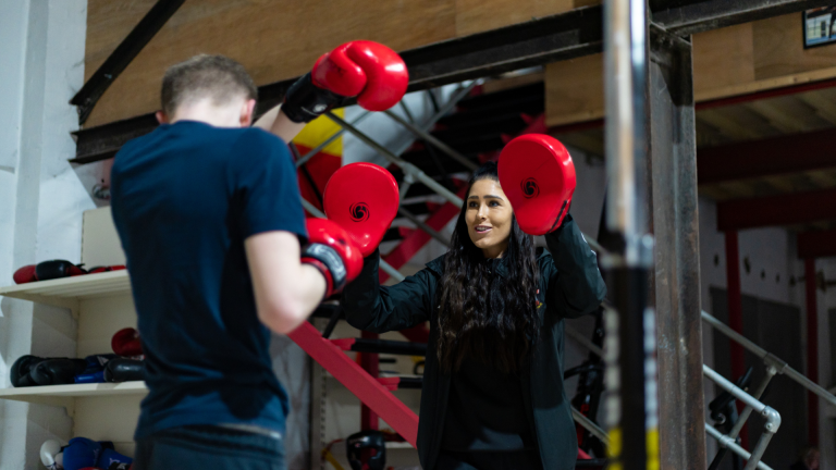 Saints Foundation project staff deliver a boxing session on the Chances programme in Southampton