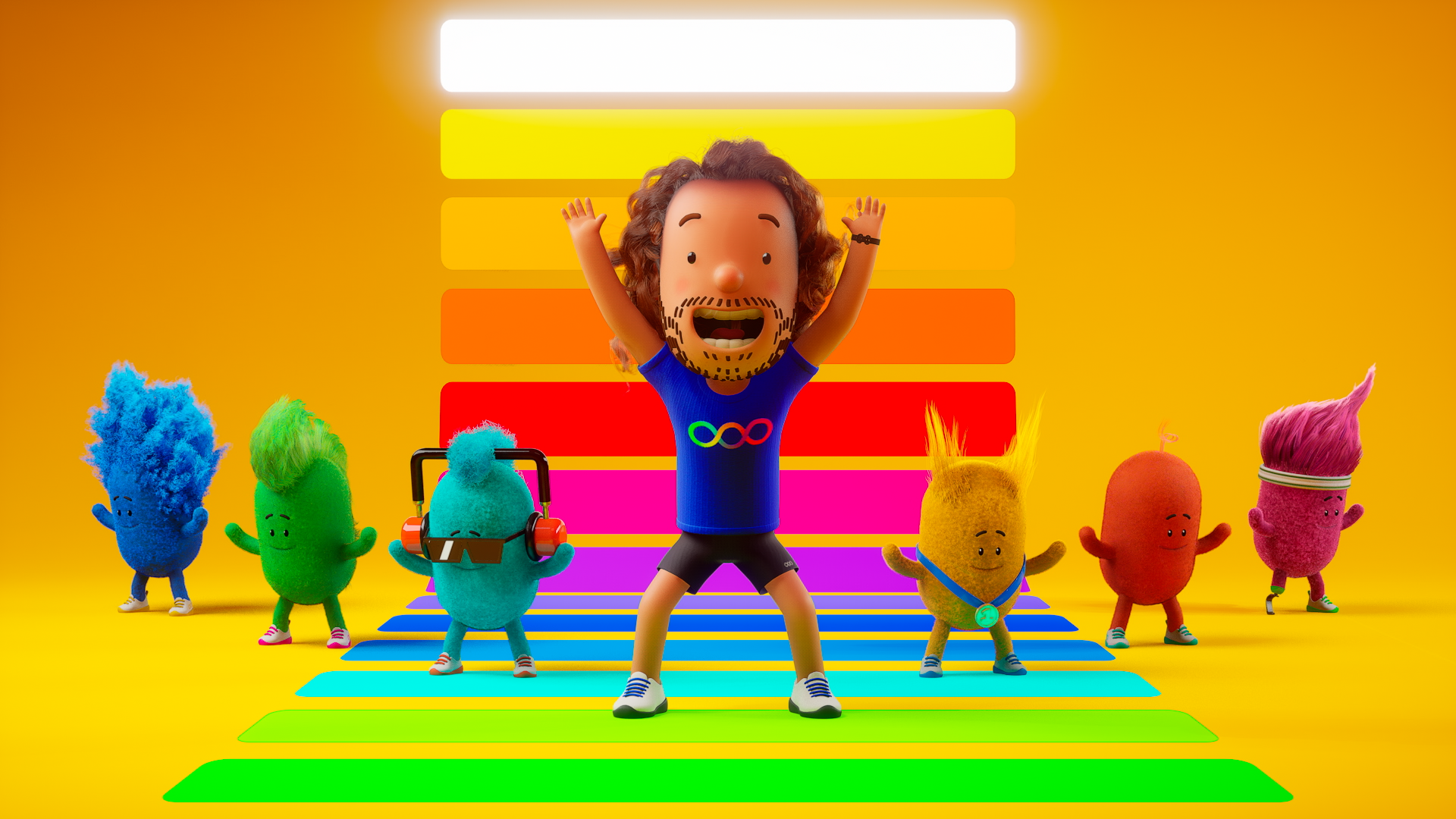 Animated Joe Wicks alongside alien mascots