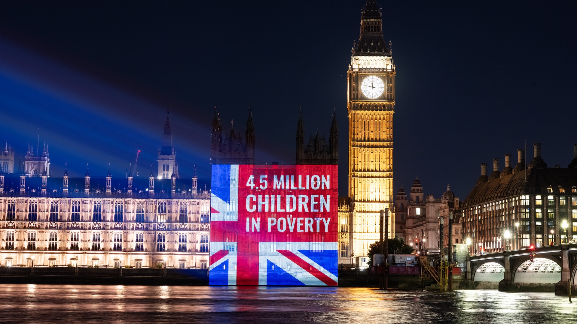 Save the Children projected stark child poverty statistics onto the Houses of Parliament