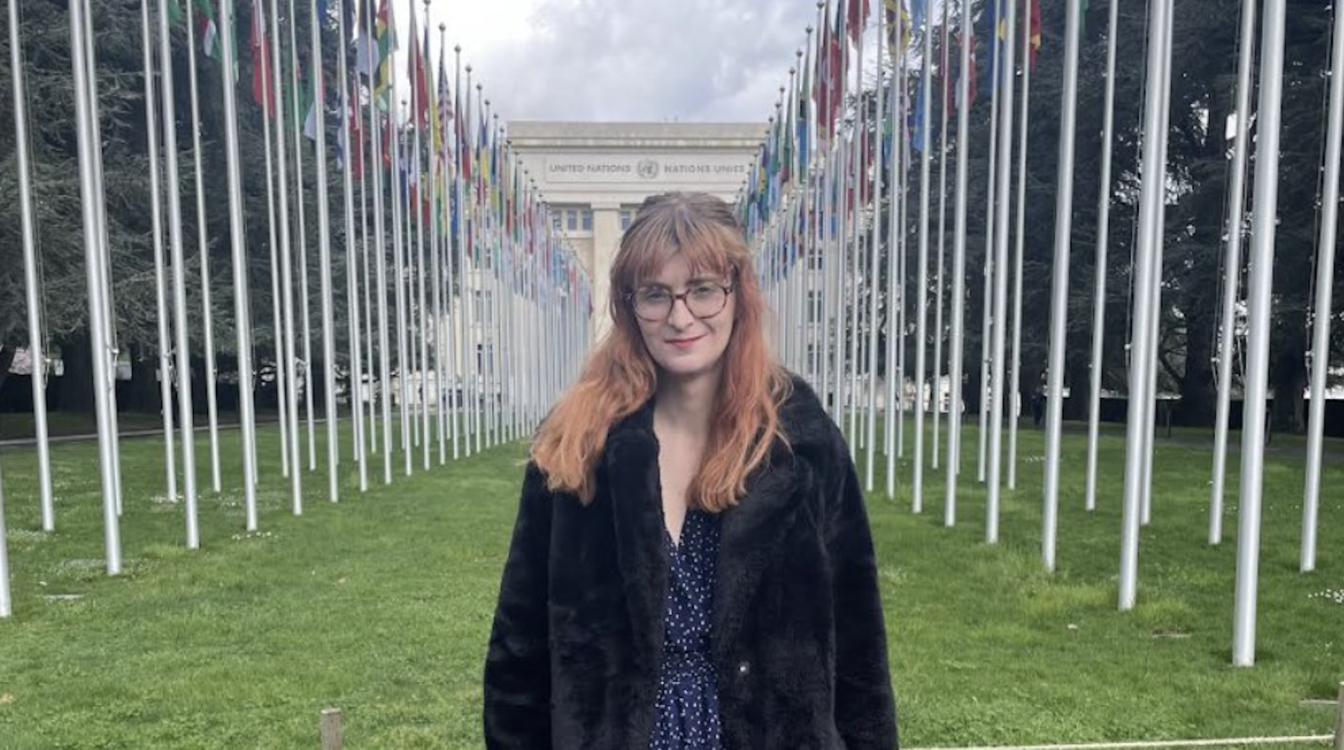 Disability journalist, author and activist Rachel Charlton-Dailey outside the United Nations