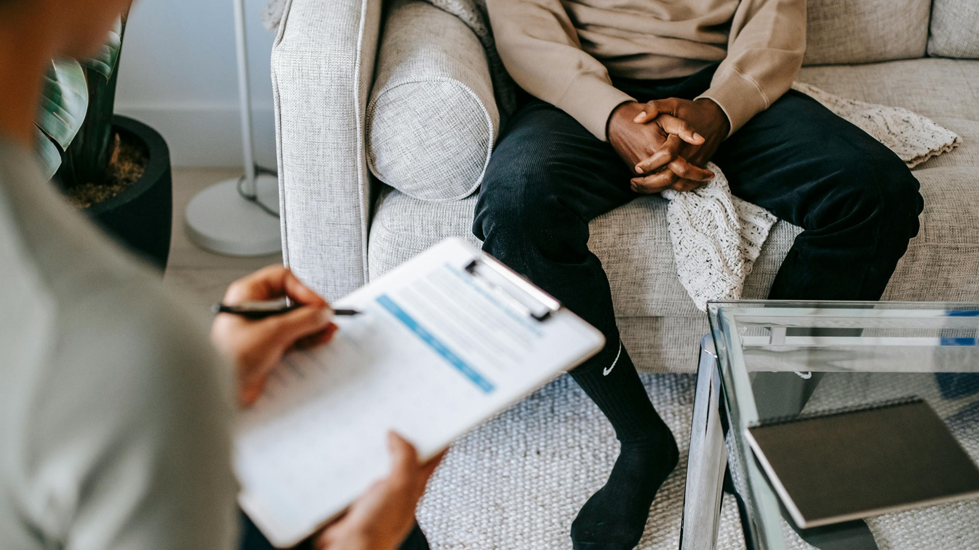 a therapist with a client