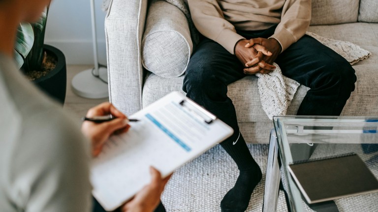 a therapist with a client