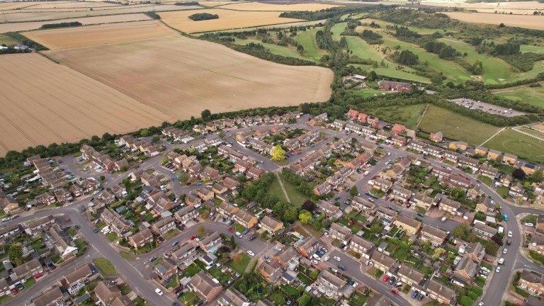 A UK housing estate and surrounding fields