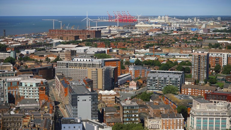 An aerial photograph of Liverpool.
