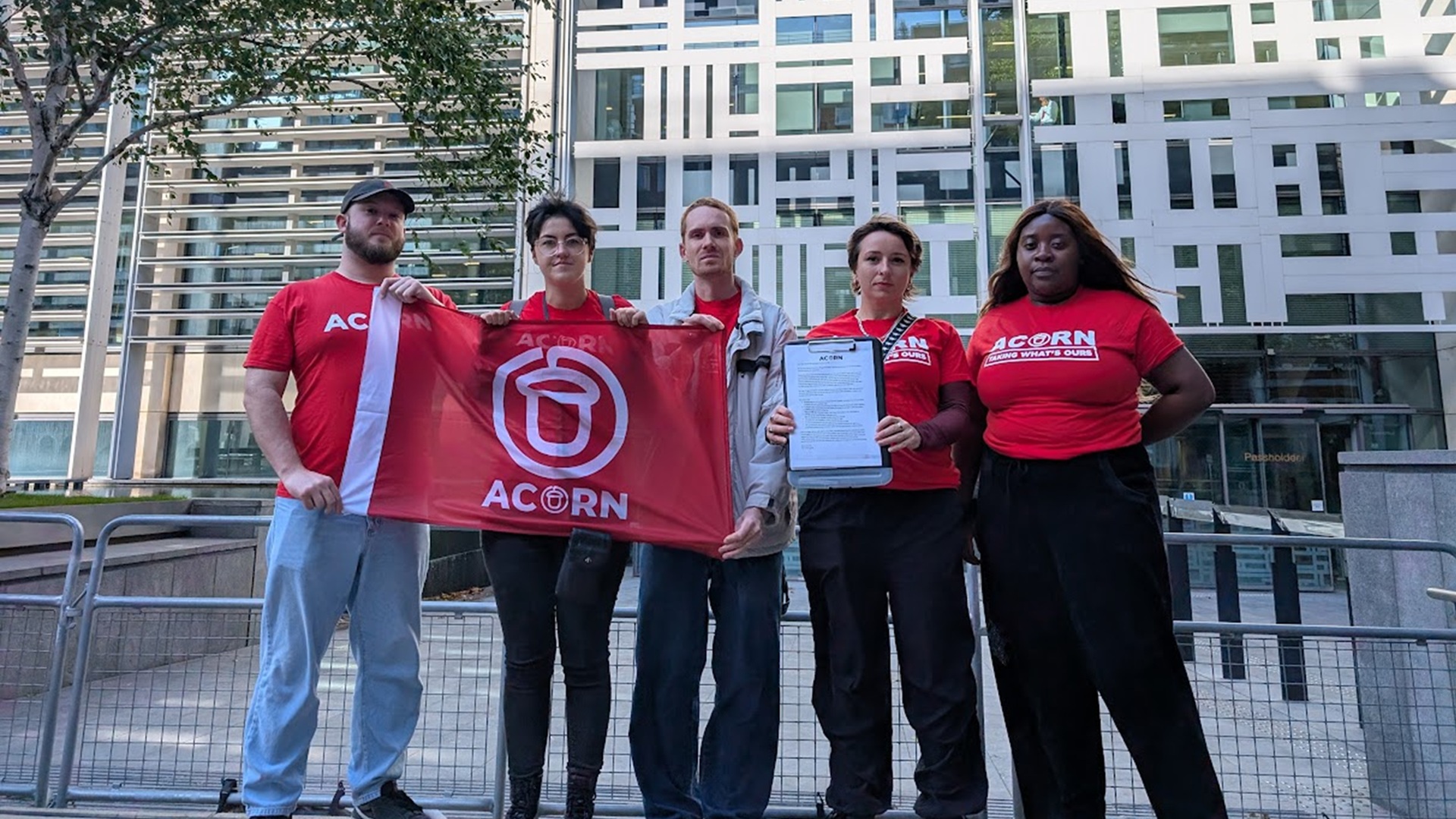 Acorn members hand in their open letter at the Ministry of Housing, Communities and Local Government.